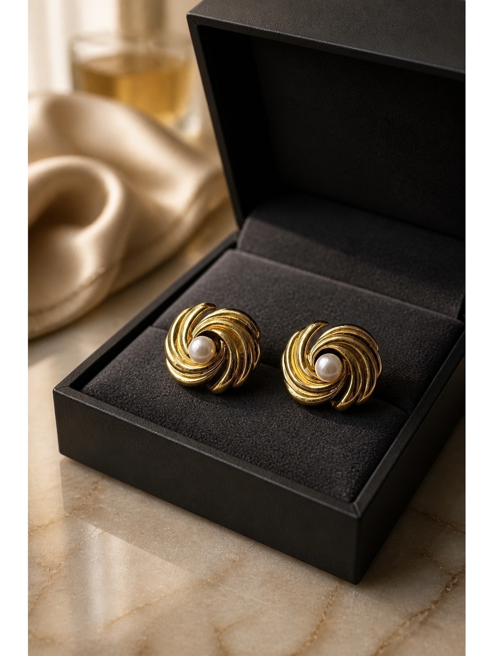 Avon Earrings Gold Tone Faux Pearl Filigree Oval Pierced Post Statement